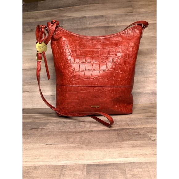 Margot red Croc print Leather Embossed handbag/crossbody Hobo Tote Purse - Picture 1 of 15